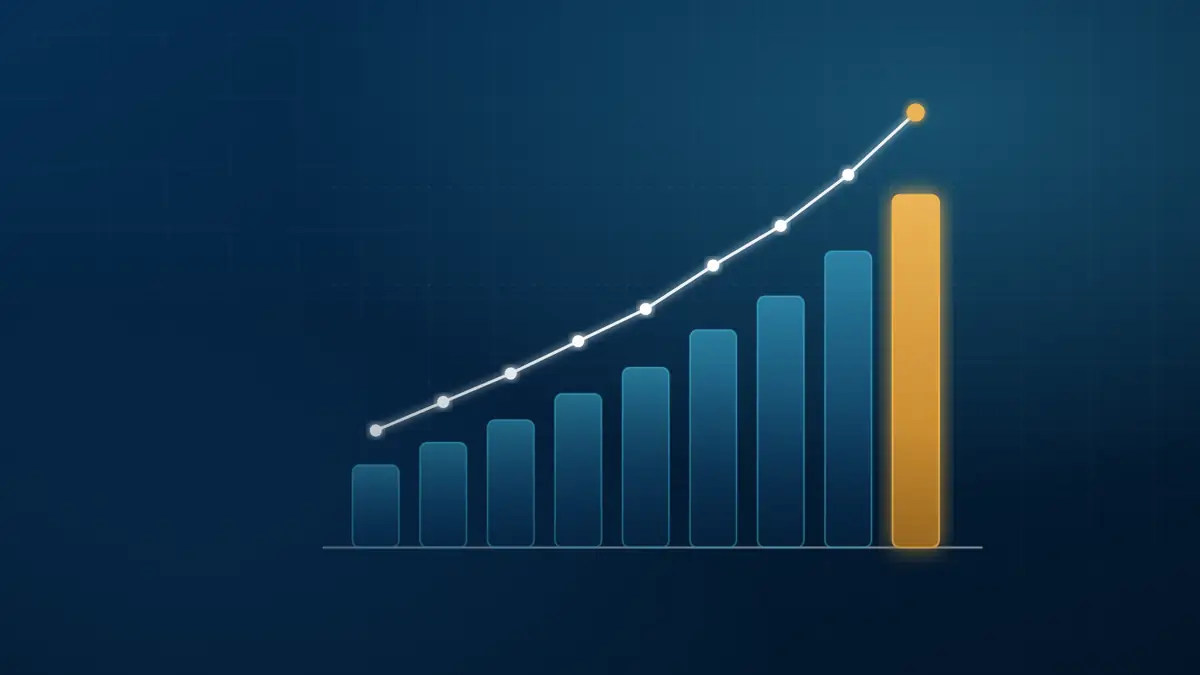 Gráfico de barras ascendente com linha de tendência, representando o crescimento das operações de crédito do sistema financeiro